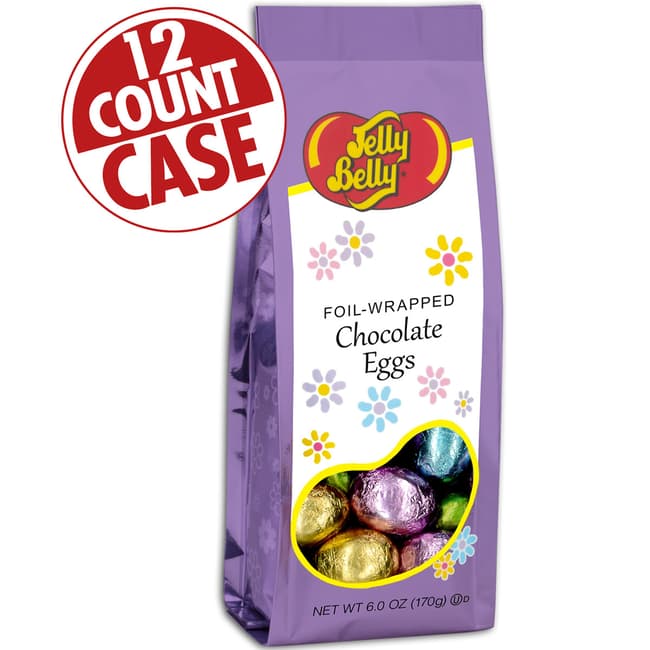 Foil-wrapped Solid Chocolate Eggs - 6 oz Gift Bags - 12-Count Case
