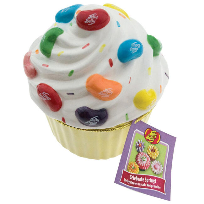 Ceramic Cupcake Candy Dish with 20 Jelly Bean Flavors Mix