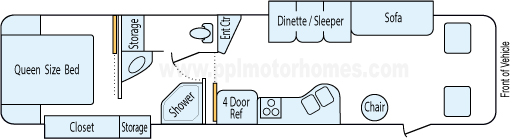 37' 2008 Winnebago Destination w/2 Slides Floorplan