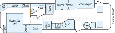 36' 2003 Winnebago Adventurer w/2 Slides Floorplan