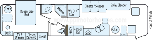 38' 2006 Winnebago Adventurer w/3 Slides Floorplan
