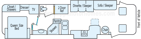 33' 2005 Winnebago Voyage w/3 Slides Floorplan