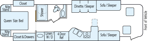 36' 2011 Itasca Meridian 360hp Cummins w/3 Slides Floorplan