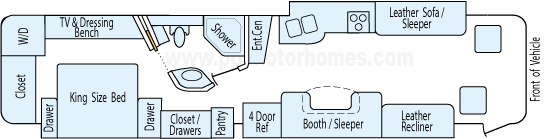 39' 2008 Winnebago Tour 400hp Cummins w/3 Slides Floorplan