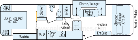 35' 2014 Winnebago Forza 340hp Cummins w/2 Slides Floorplan