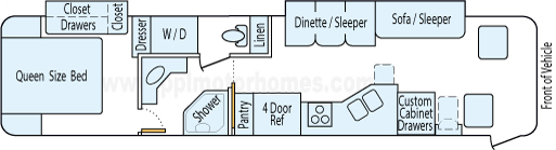 36' 2002 Winnebago Journey DL 330hp Caterpillar w/2 Slides Floorplan