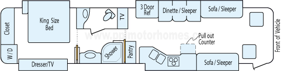 40' 2008 Tiffin Phaeton 360hp Cummins w/4 Slides Floorplan