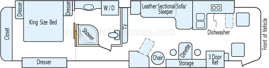 42' 2014 Winnebago Tour 450hp Cummins w/4 Slides Floorplan