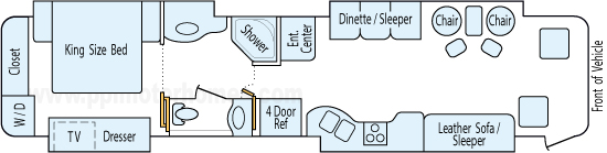 40' 2007 Damon Tuscany 350hp Caterpillar w/4 Slides Floorplan