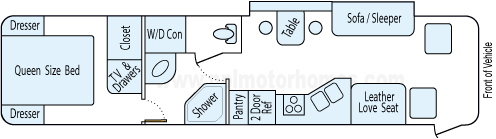 36' 2001 Winnebago Journey DL 330hp Caterpillar w/Slide Floorplan