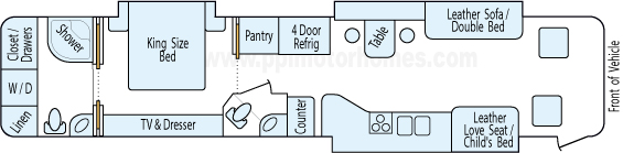 41' 2009 Fleetwood Revolution Le 400hp Cummins w/3 Slides Floorplan