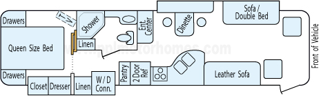 34' 2009 Holiday Rambler Vacationer 340hp Cummins w/2 Slides Floorplan