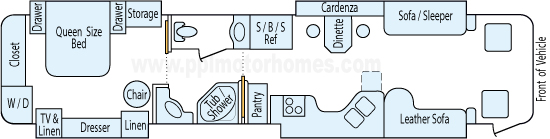 43' 2004 Holiday Rambler Navigator 500hp Cummins w/4 Slides Floorplan