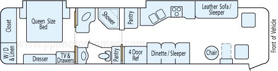 39' 2005 Tiffin Phaeton 350hp Caterpillar w/2 Slides Floorplan
