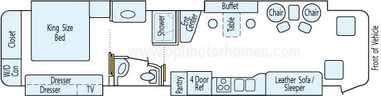43' 2009 Newmar Ventana 360hp Cummins w/4 Slides Floorplan