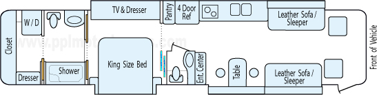 43' 2010 Fleetwood American Allegiance 400hp Cummins w/3 Slides Floorplan