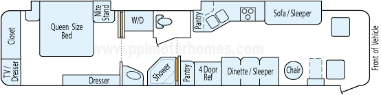 39' 2004 Itasca Meridian 330hp Cummins w/2 Slides Floorplan