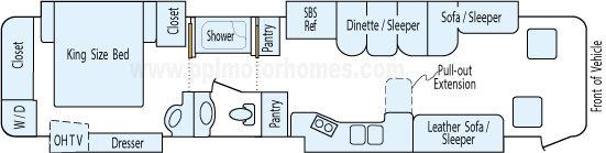 44' 2008 Holiday Rambler Navigator 650hp Cummins w/4 Slides Floorplan