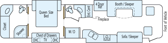 39' 2012 Forest River Berkshire 340hp Cummins w/4 Slides Floorplan