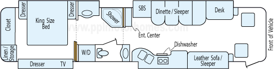 43' 2008 Tiffin Allegro Bus 425hp Cummins w/4 Slides Floorplan
