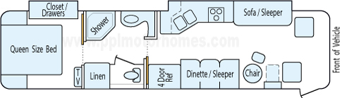 35' 2007 Winnebago Journey 350hp Caterpillar w/2 Slides Floorplan