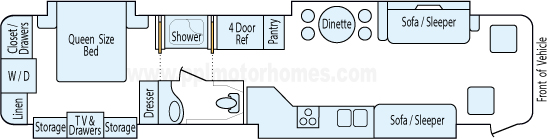 40' 2005 Fleetwood Revolution Le 400hp Caterpillar w/4 Slides Floorplan