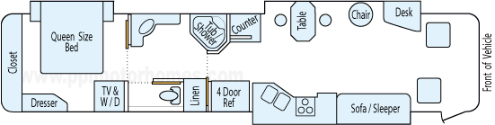 40' 2005 Country Coach Inspire 330 400hp Caterpillar w/3 Slides Floorplan