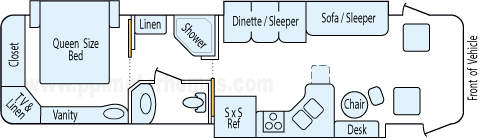 35' 2004 National RV Tropical 350hp Caterpillar w/3 Slides Floorplan