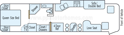 38' 2000 Holiday Rambler Endeavor 300hp Caterpillar w/Slide Floorplan