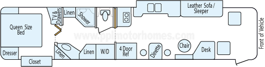 39' 2000 American Coach American Dream 330hp Cummins w/2 Slides Floorplan