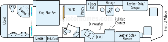 45' 2010 Tiffin Zephyr 500hp Cummins w/4 Slides Floorplan