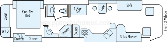 42' 2005 Monaco Dynasty 400hp Cummins w/4 Slides Floorplan