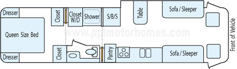 36' 1997 Country Coach Allure 325hp Cummins w/Slide Floorplan