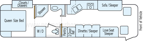 34' 2005 Winnebago Journey 350hp Caterpillar w/2 Slides Floorplan