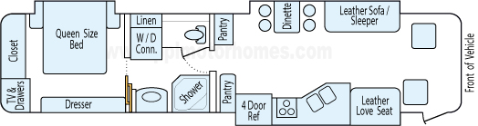 38' 2005 Fleetwood Bounder 300hp Caterpillar w/3 Slides Floorplan