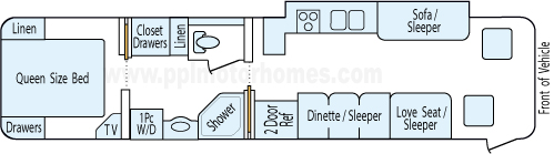 36' 2000 Winnebago Journey 275hp Cummins w/Slide Floorplan