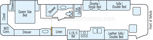39' 2005 National RV Tropical 350hp Caterpillar w/3 Slides Floorplan