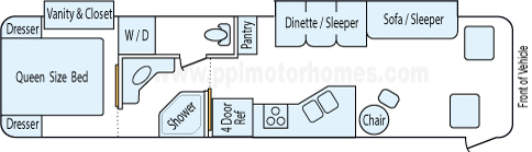 38' 2008 Holiday Rambler Neptune 340hp Cummins w/2 Slides Floorplan