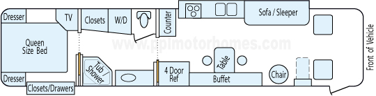 38' 2002 Winnebago Ultimate Advantage 350hp Cummins w/2 Slides Floorplan