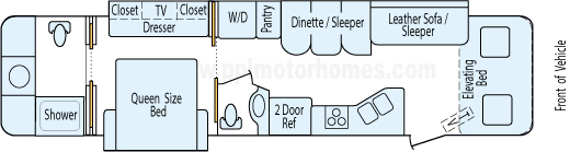 36' 2015 Thor Palazzo 340hp Cummins w/2 Slides Floorplan