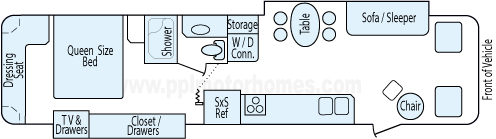 36' 2007 Gulf Stream Crescendo 330hp Caterpillar w/2 Slides Floorplan