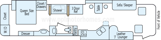 42' 2003 Monaco Dynasty 400hp Cummins w/3 Slides Floorplan