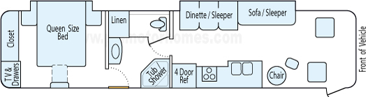 38' 2002 Fleetwood Discovery 330hp Caterpillar w/2 Slides Floorplan