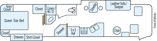 37' 2003 Damon Ultrasport 300hp Cummins w/2 Slides Floorplan