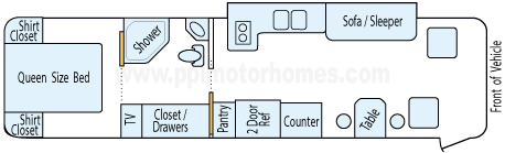 32' 1999 Monaco Safari Sahara 300hp Caterpillar w/Slide Floorplan