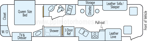 36' 2009 Tiffin Phaeton 360hp Cummins w/4 Slides Floorplan