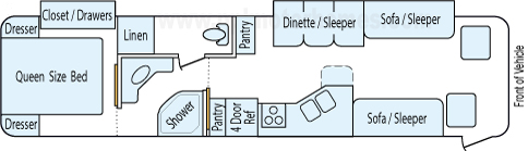 38' 2008 Monaco Cayman 325hp Cummins w/2 Slides Floorplan
