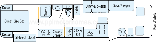 37' 2003 National RV Tradewinds 330hp Caterpillar w/2 Slides Floorplan