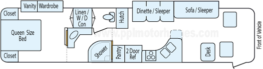 38' 2007 Monaco Cayman 325hp Cummins w/2 Slides Floorplan