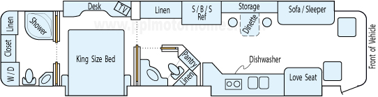 43' 2007 Fleetwood American Tradition 400hp Cummins w/3 Slides Floorplan